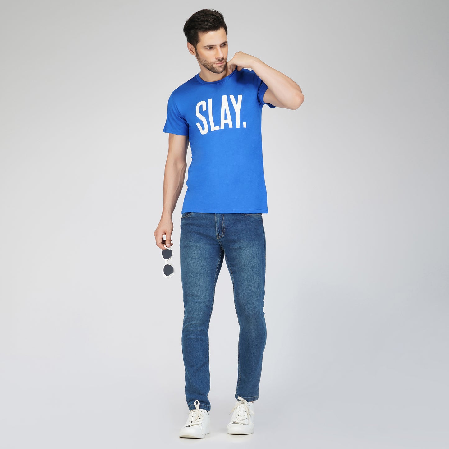SLAY. Men's Blue Printed T-Shirt