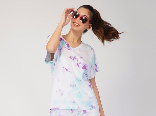 SLAY. Women's Tie Dye Oversized V neck T Shirt