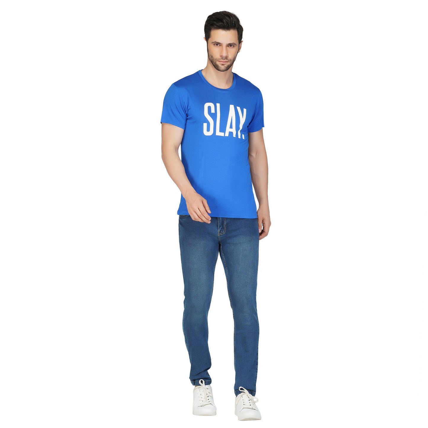 SLAY. Men's Blue Printed T-Shirt