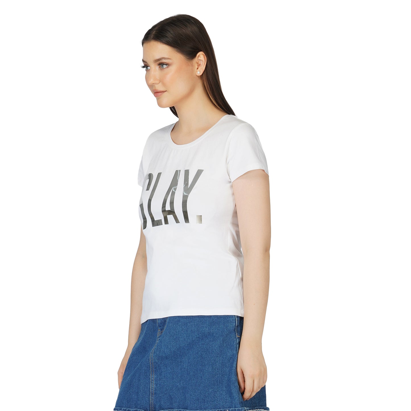 SLAY. Women's Limited Edition Silver Foil Printed T-shirt Reflective Print