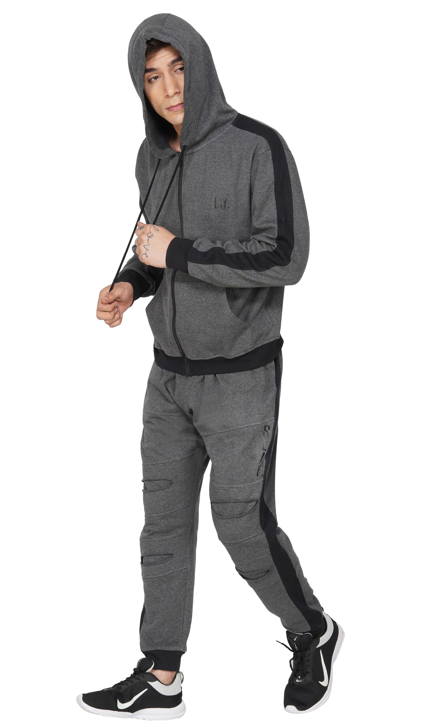 SLAY. Men's Dark Grey Tracksuit with Black Side Stripes-clothing-to-slay.myshopify.com-Tracksuit