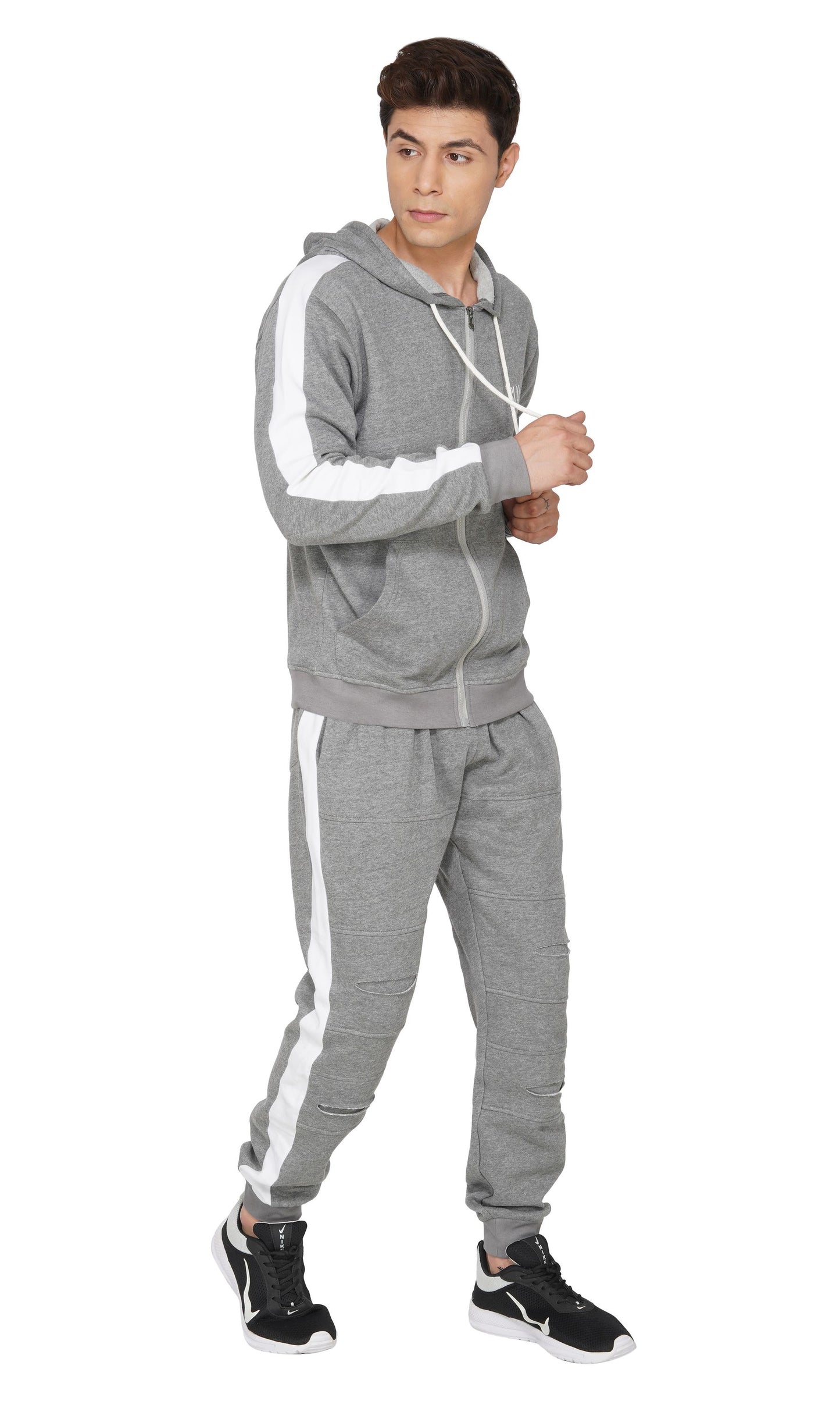 SLAY. Men's Baller Edition Light Grey Tracksuit with White Stripes-clothing-to-slay.myshopify.com-Tracksuit