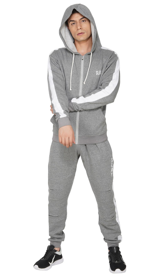 SLAY. Men's Baller Edition Light Grey Tracksuit with White Stripes-clothing-to-slay.myshopify.com-Tracksuit
