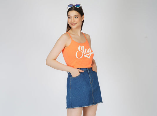 SLAY. Women's Neon Orange Printed Camisole