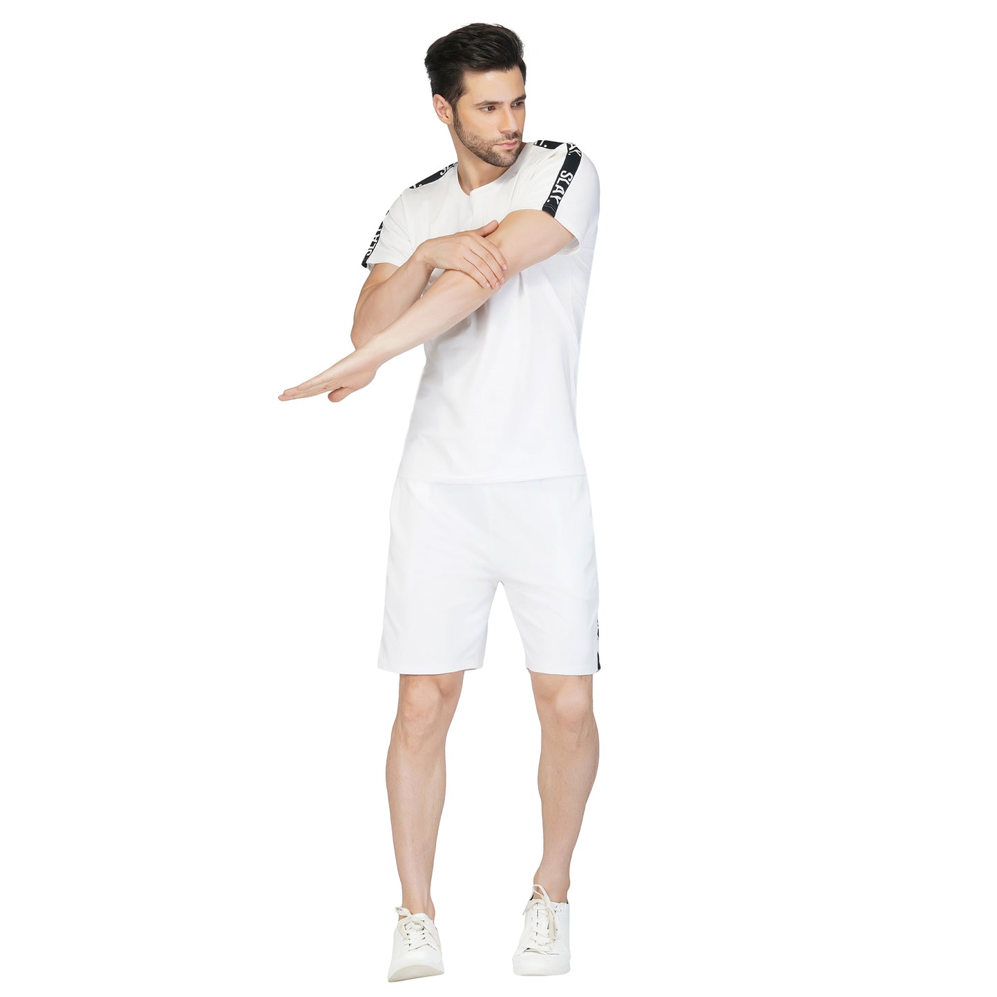 SLAY. Men's White T shirt & Shorts Co-ord Set(4 way Stretch Fabric)