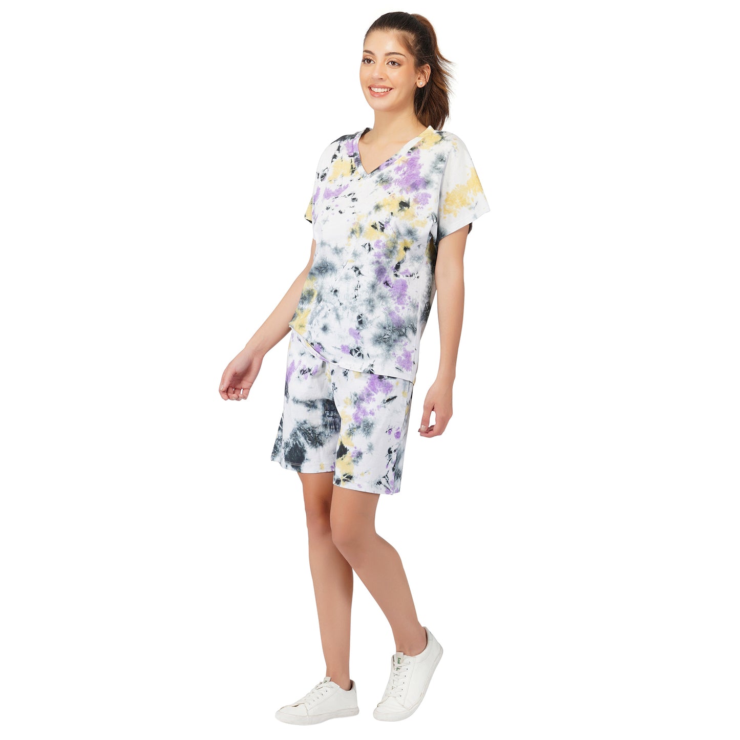 SLAY. Women's Tie Dye Oversized T Shirt & Shorts Co-ord Set