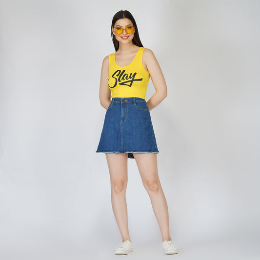 SLAY. Women's Neon Yellow Printed Crop Top