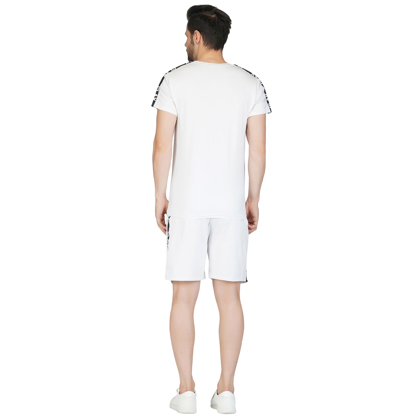 SLAY. Men's White T shirt & Shorts Co-ord Set(4 way Stretch Fabric)