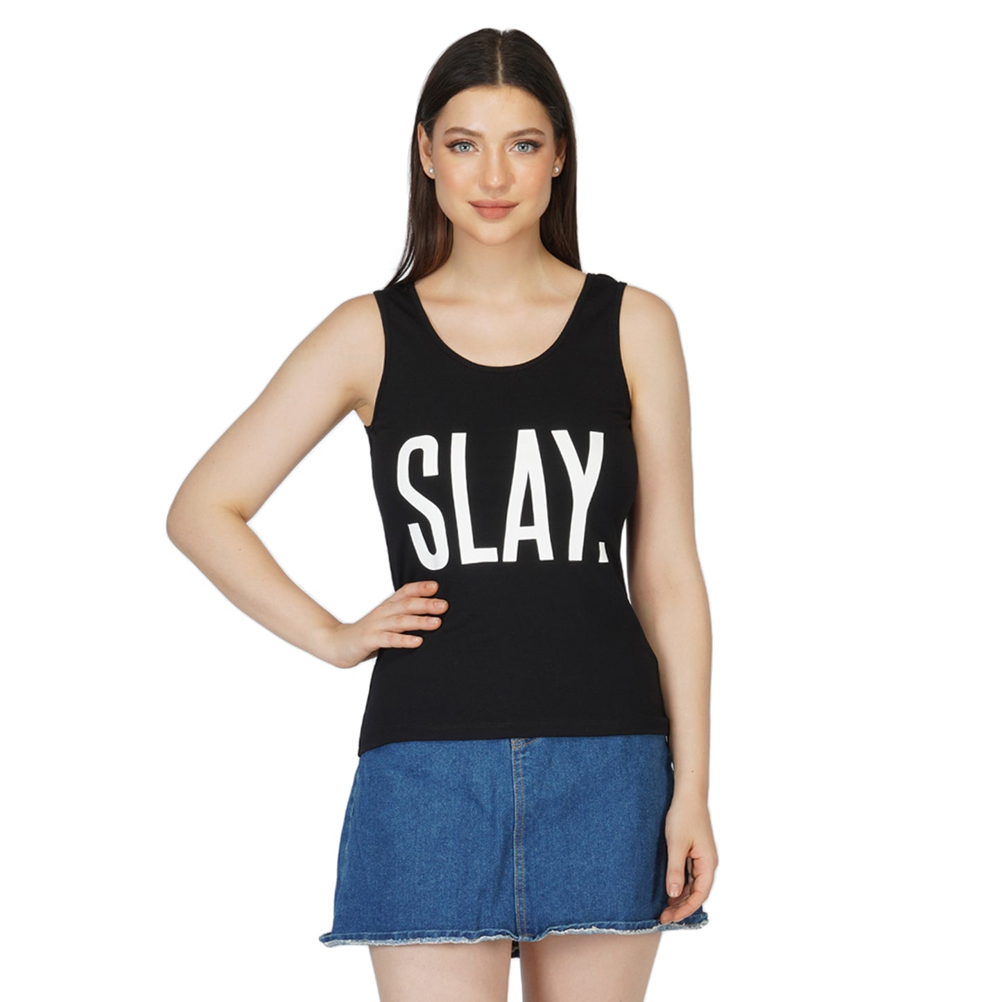 SLAY. Women's Black Printed Tank Top