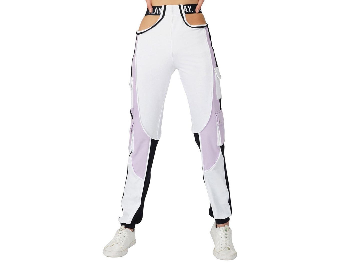 SLAY. Women's Activewear Lavender Lilac Colorblock Cargo Jogger Pants Streetwear