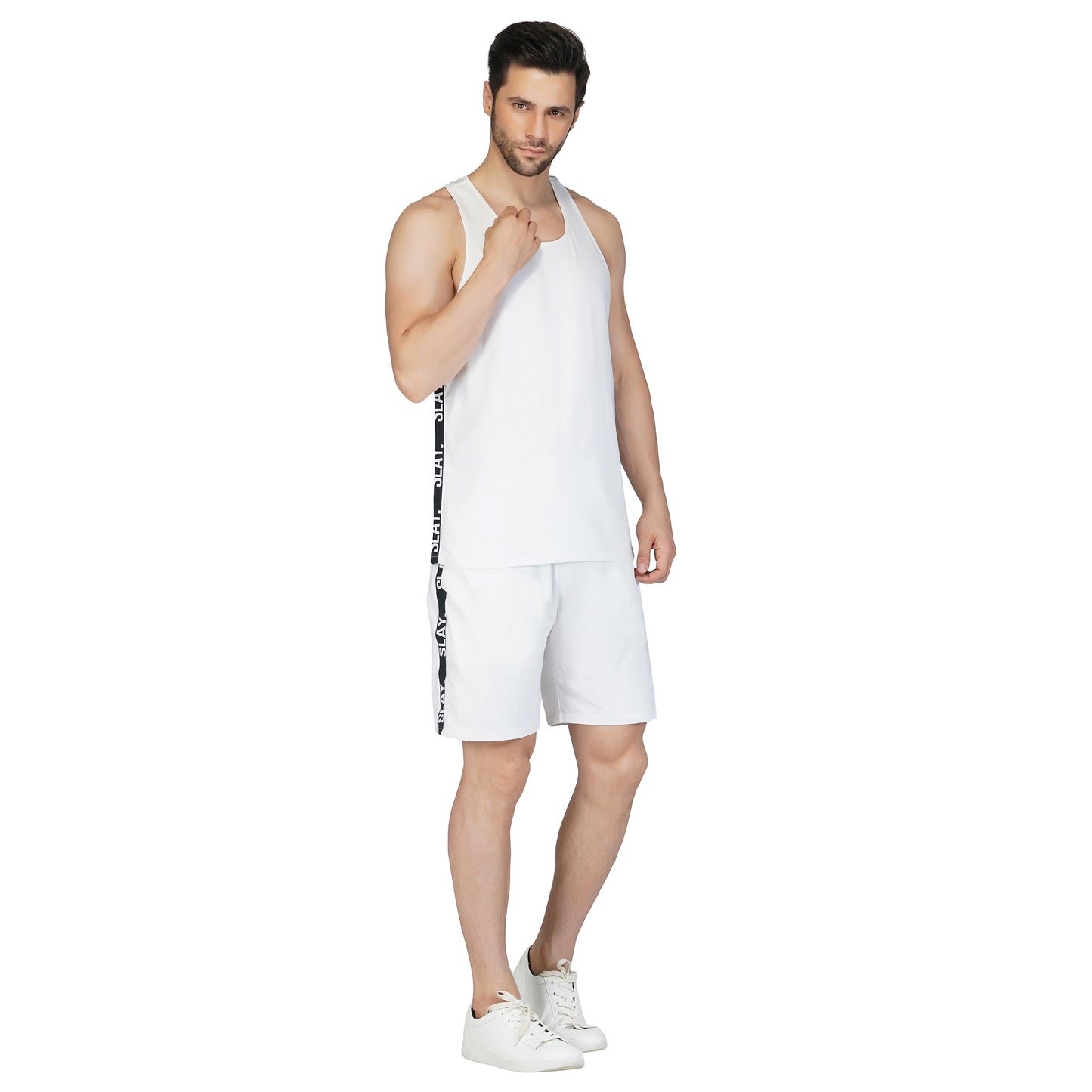 SLAY. Men's White Gym Vest & Shorts Co-ord Set