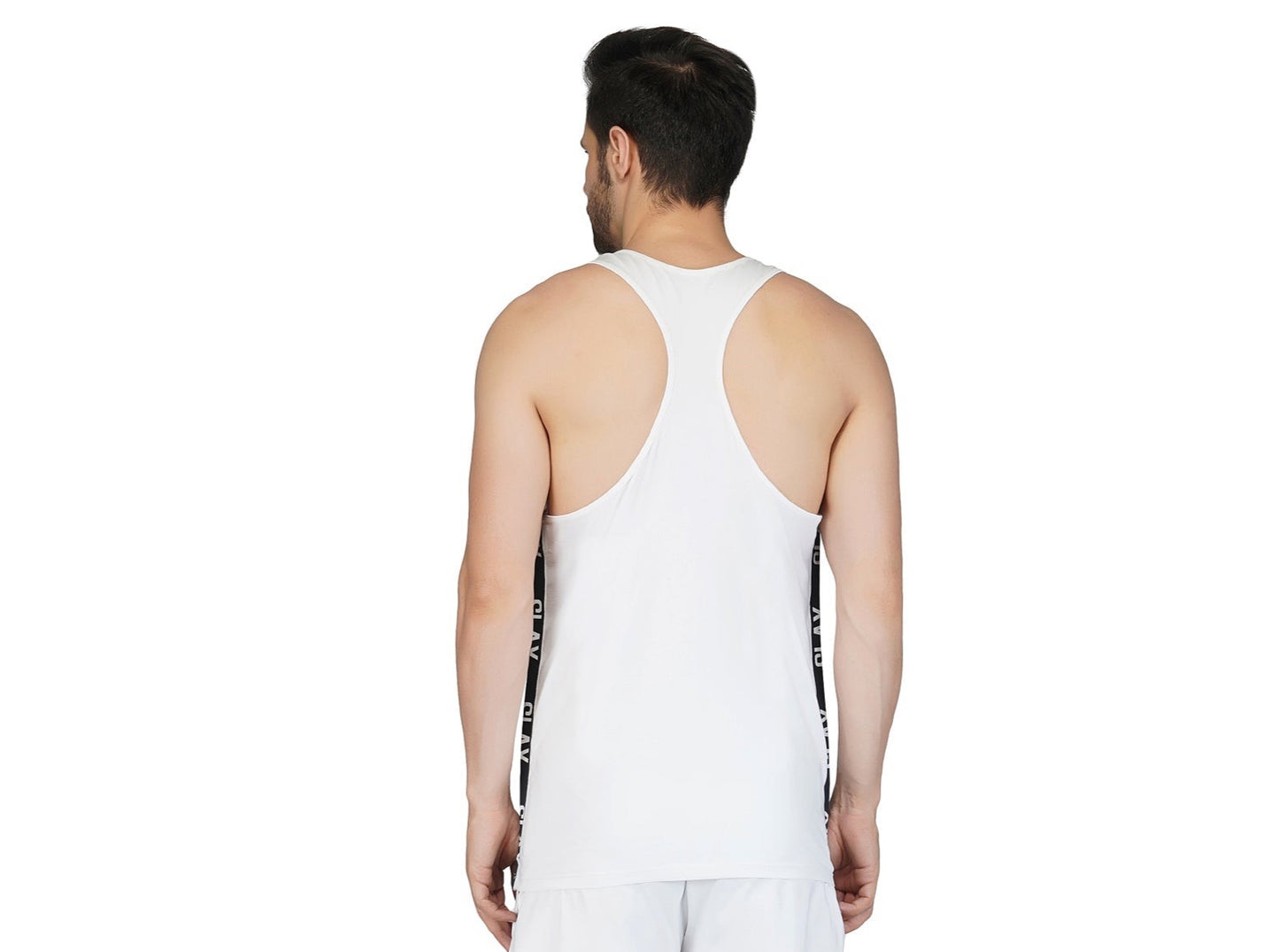 SLAY. Men's White Gym Vest(4 Way Stretch Fabric)