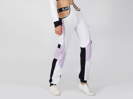 SLAY. Women's Activewear Lavender Lilac Colorblock Cargo Jogger Pants Streetwear