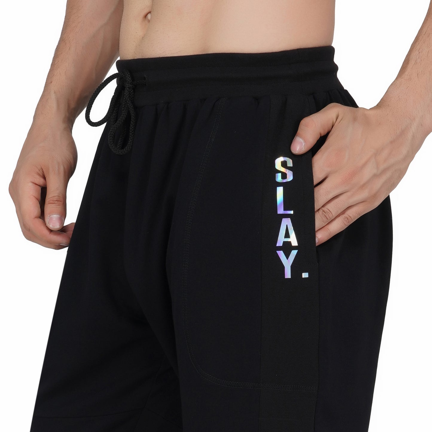 SLAY. Men's Holographic Print Black Joggers-clothing-to-slay.myshopify.com-Joggers