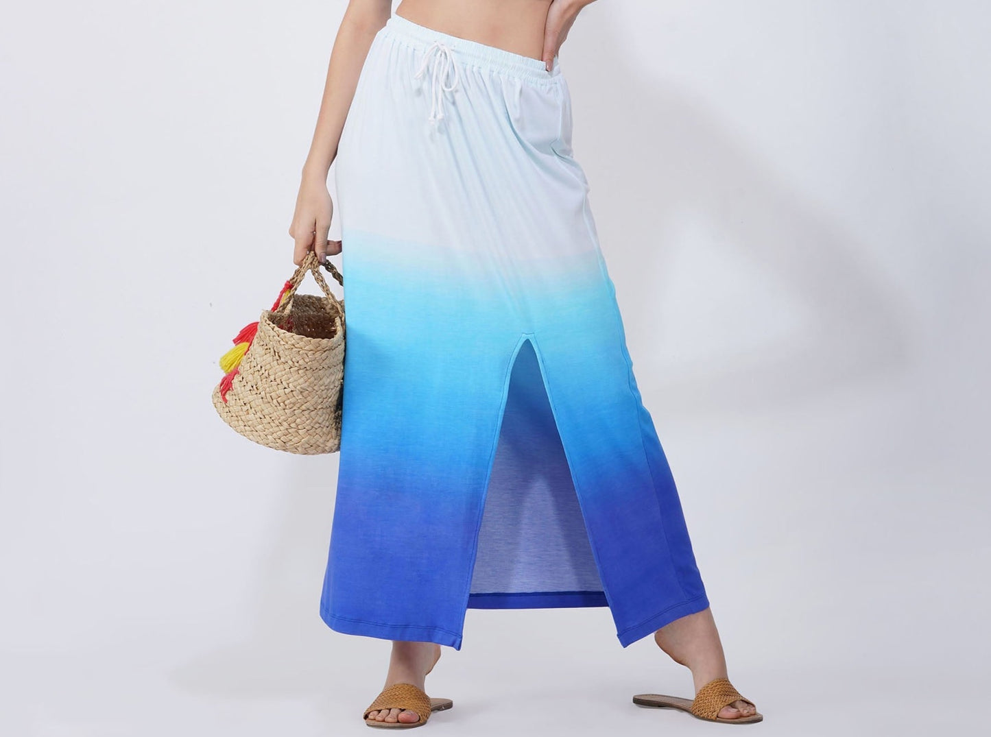 SLAY. Women's White to Blue Ombre Skirt with Slit