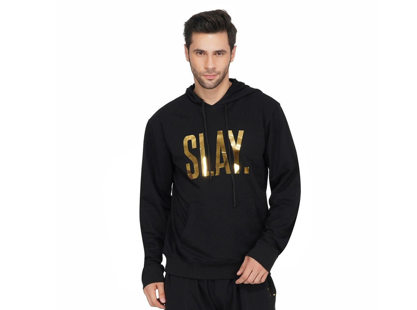 SLAY. Classic Men's Limited Edition Gold Foil Printed Black Printed Hoodie-clothing-to-slay.myshopify.com-Hoodie