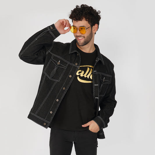 SLAY. Men's Black Denim Cotton Biker Jacket For Men-clothing-to-slay.myshopify.com-Denim Jacket