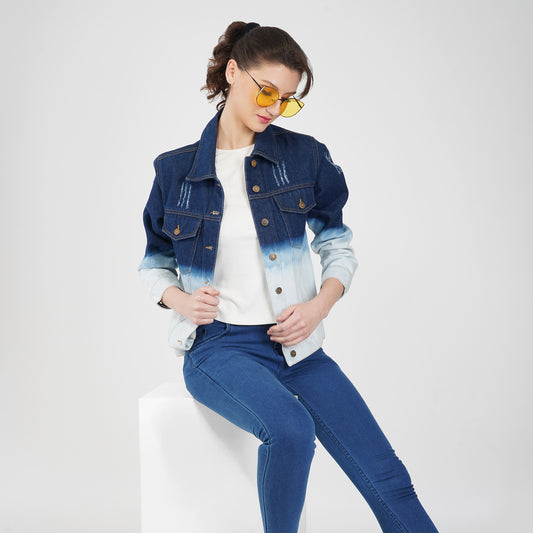 SLAY. Women's Embroidered Ombre Effect Ripped Denim Jacket-clothing-to-slay.myshopify.com-Jacket