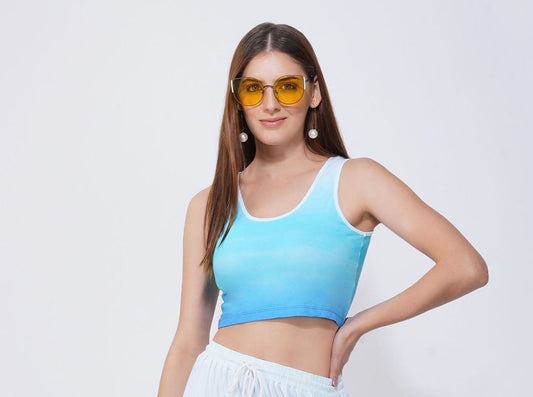 SLAY. Women's White to Blue Ombre Crop top
