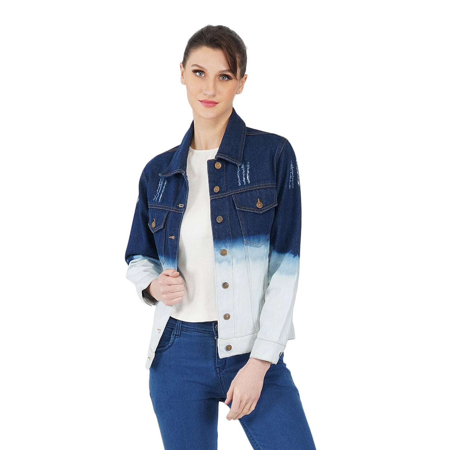 SLAY. Women's Embroidered Ombre Effect Ripped Denim Jacket-clothing-to-slay.myshopify.com-Jacket