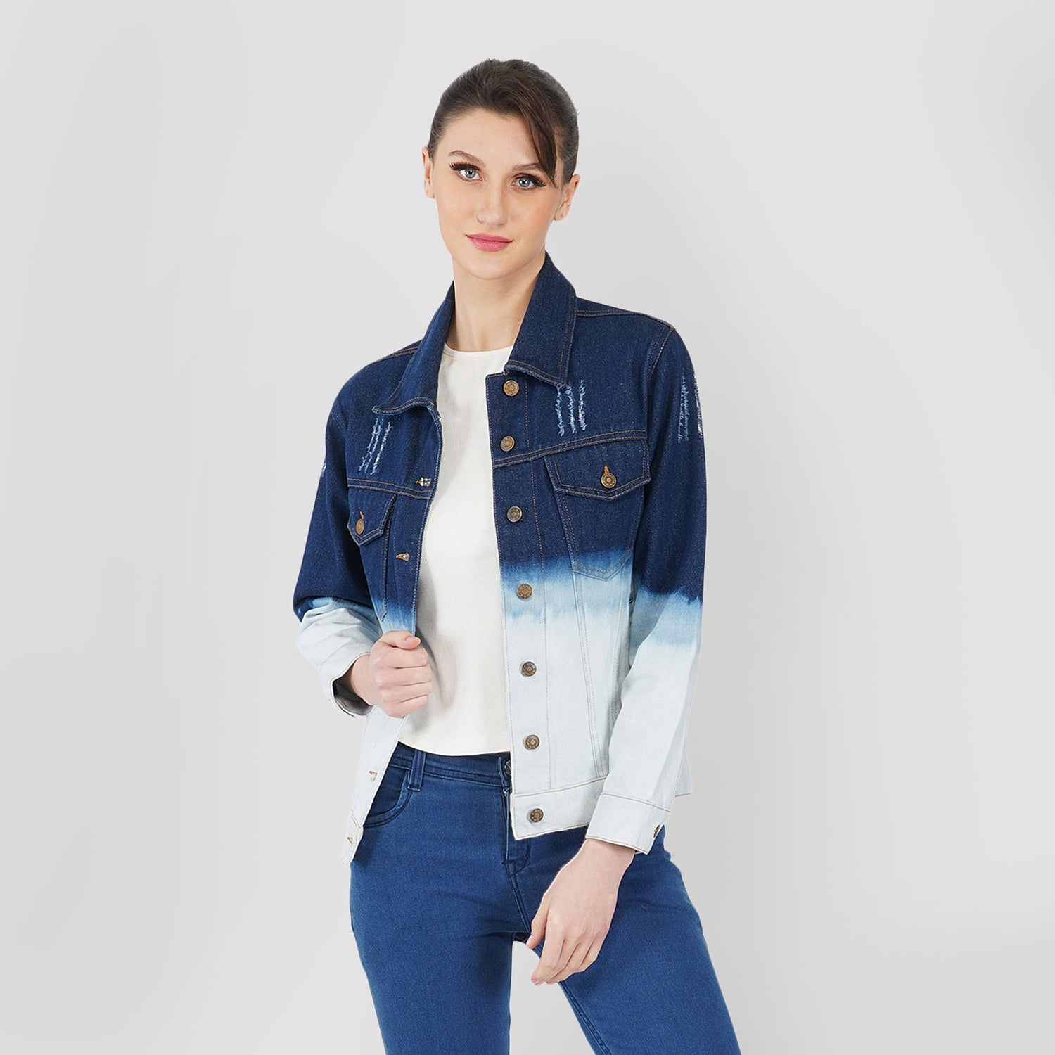 SLAY. Women's Embroidered Ombre Effect Ripped Denim Jacket-clothing-to-slay.myshopify.com-Jacket