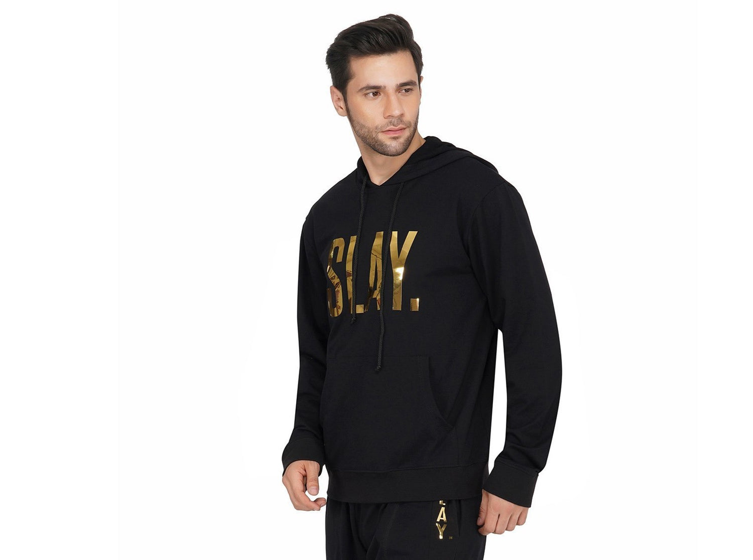 SLAY. Classic Men's Limited Edition Gold Foil Printed Black Printed Hoodie-clothing-to-slay.myshopify.com-Hoodie
