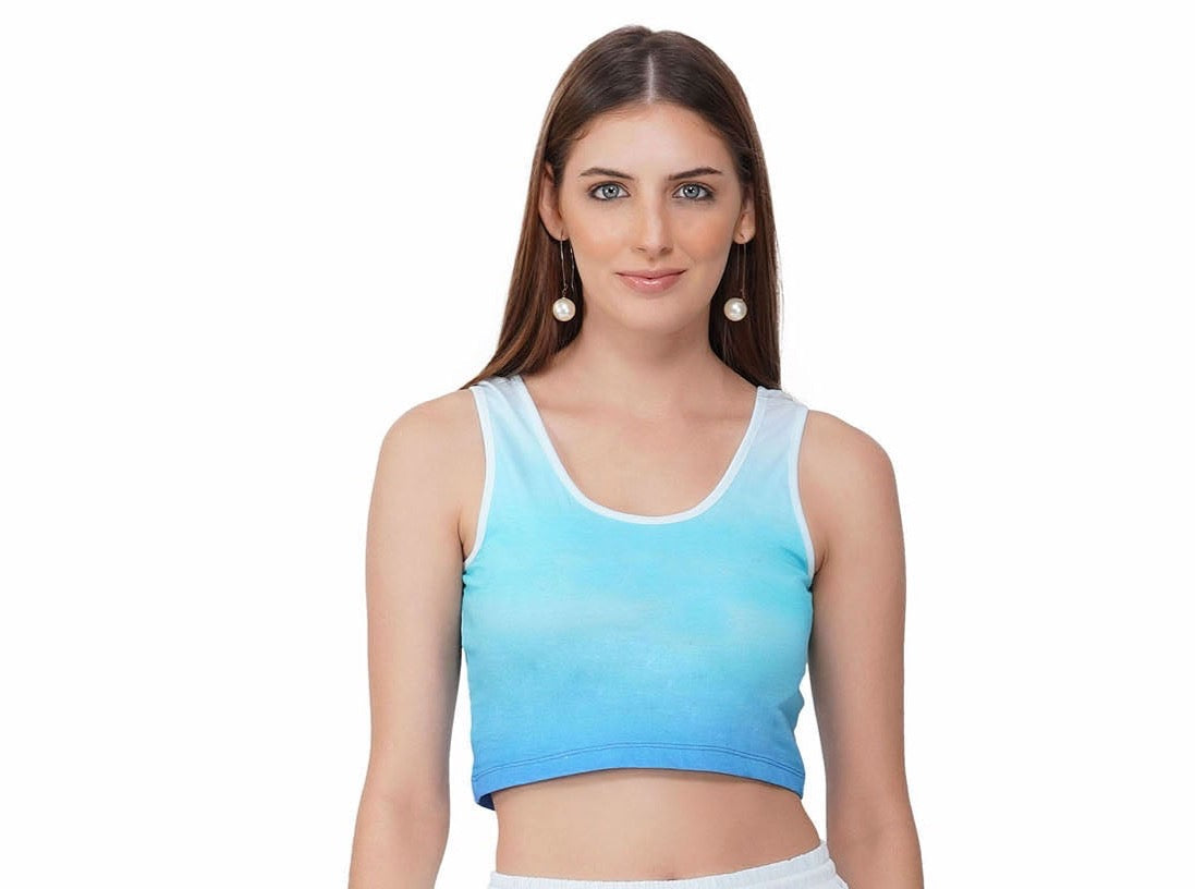 SLAY. Women's White to Blue Ombre Crop top