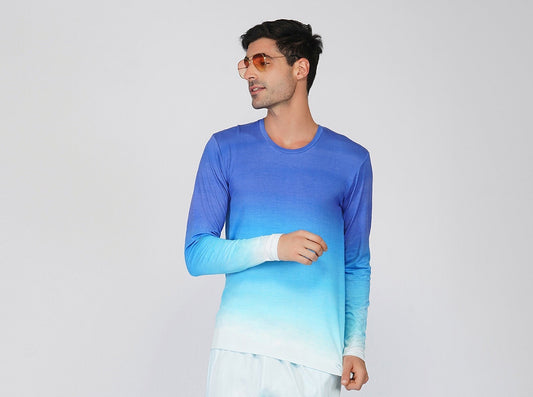 SLAY. Men's Blue to White Ombre Full Sleeves T Shirt