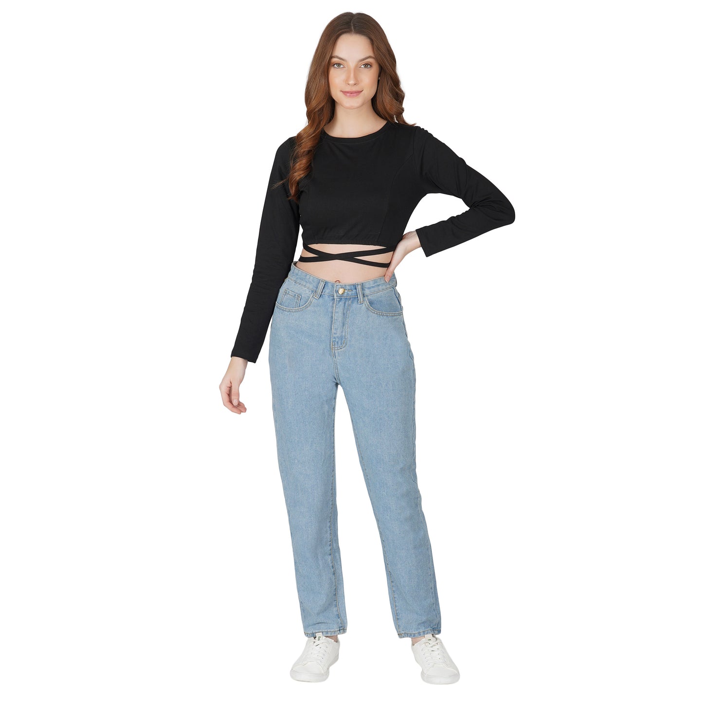 SLAY. Women's Black Full Sleeves Crop Top with Back Wrap around Strings-clothing-to-slay.myshopify.com-Crop Top