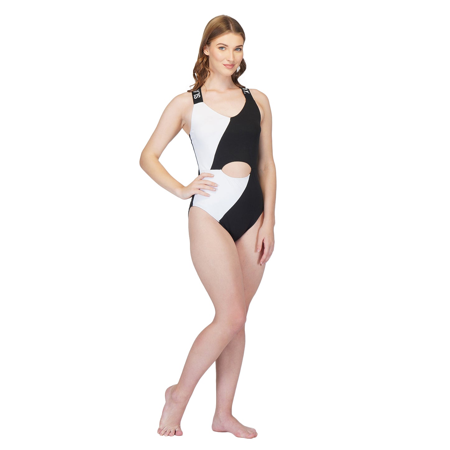 SLAY. Sport Women's Black White Colorblock Swimsuit
