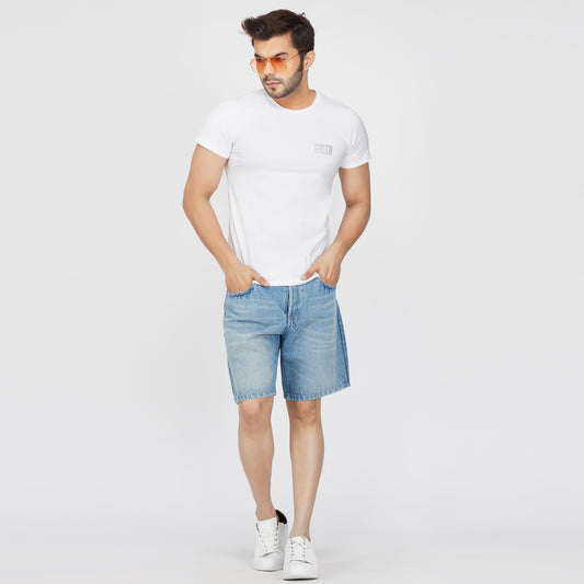 SLAY. Men's Light Blue Washed Button-Down Denim Shorts-clothing-to-slay.myshopify.com-Denim Shorts