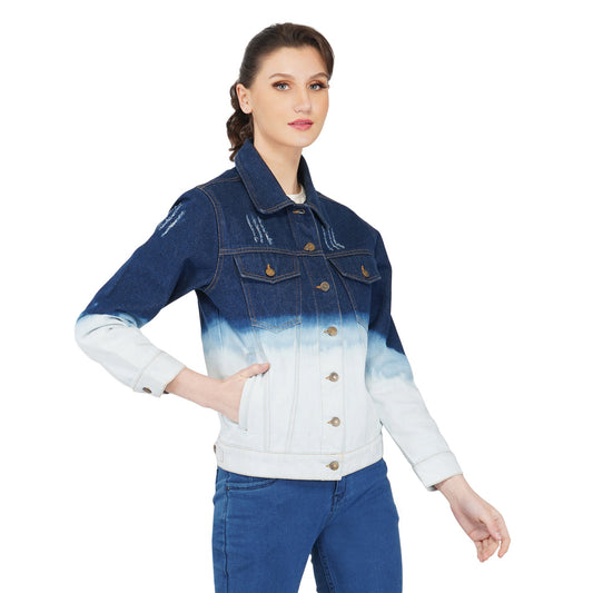 SLAY. Women's Embroidered Ombre Effect Ripped Denim Jacket-clothing-to-slay.myshopify.com-Jacket