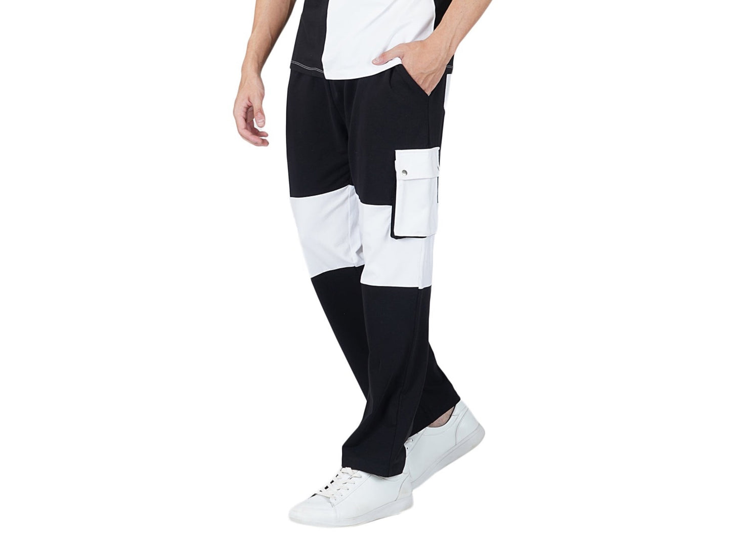 SLAY. Men's Black & White Colorblock Utility Cargo Pants
