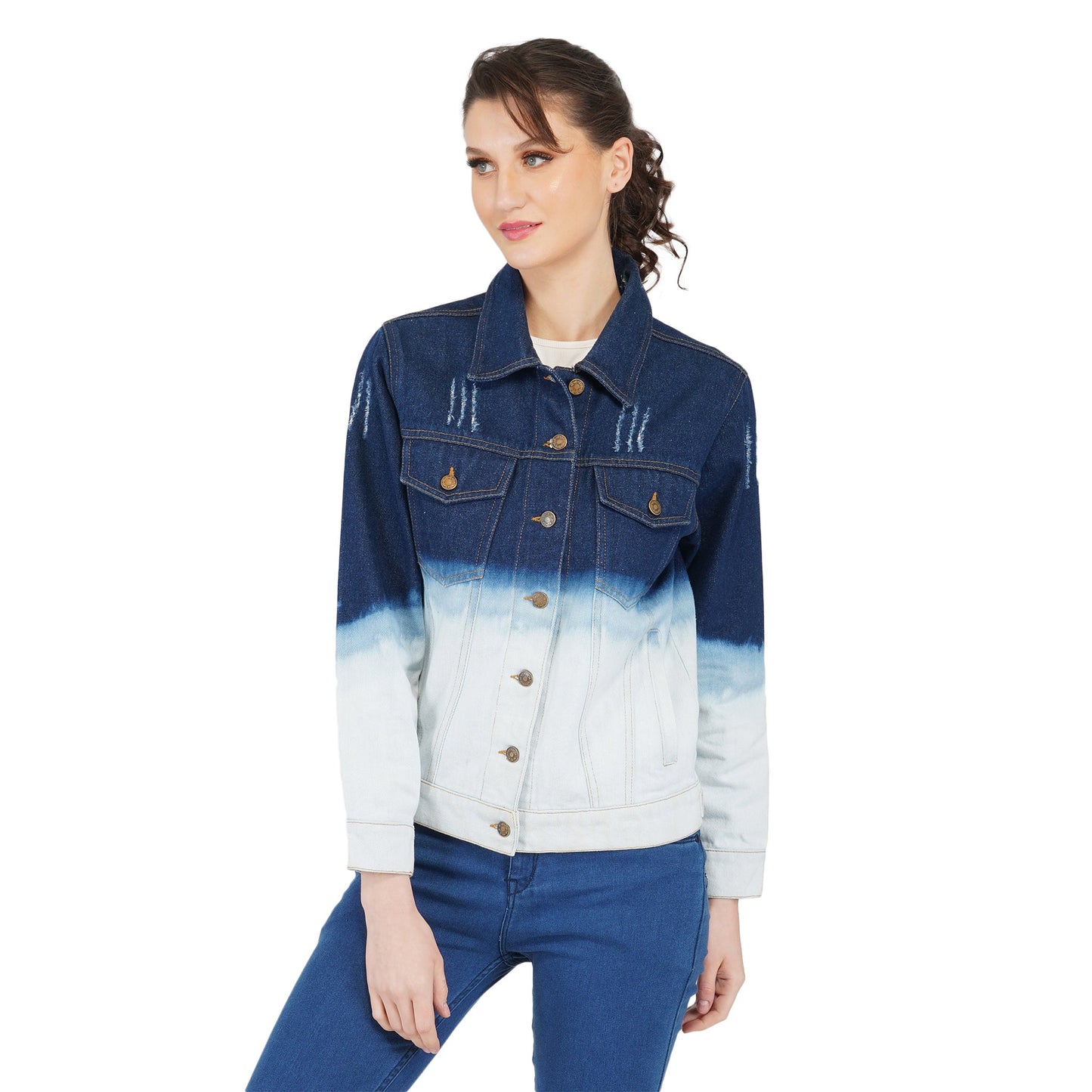 SLAY. Women's Embroidered Ombre Effect Ripped Denim Jacket-clothing-to-slay.myshopify.com-Jacket