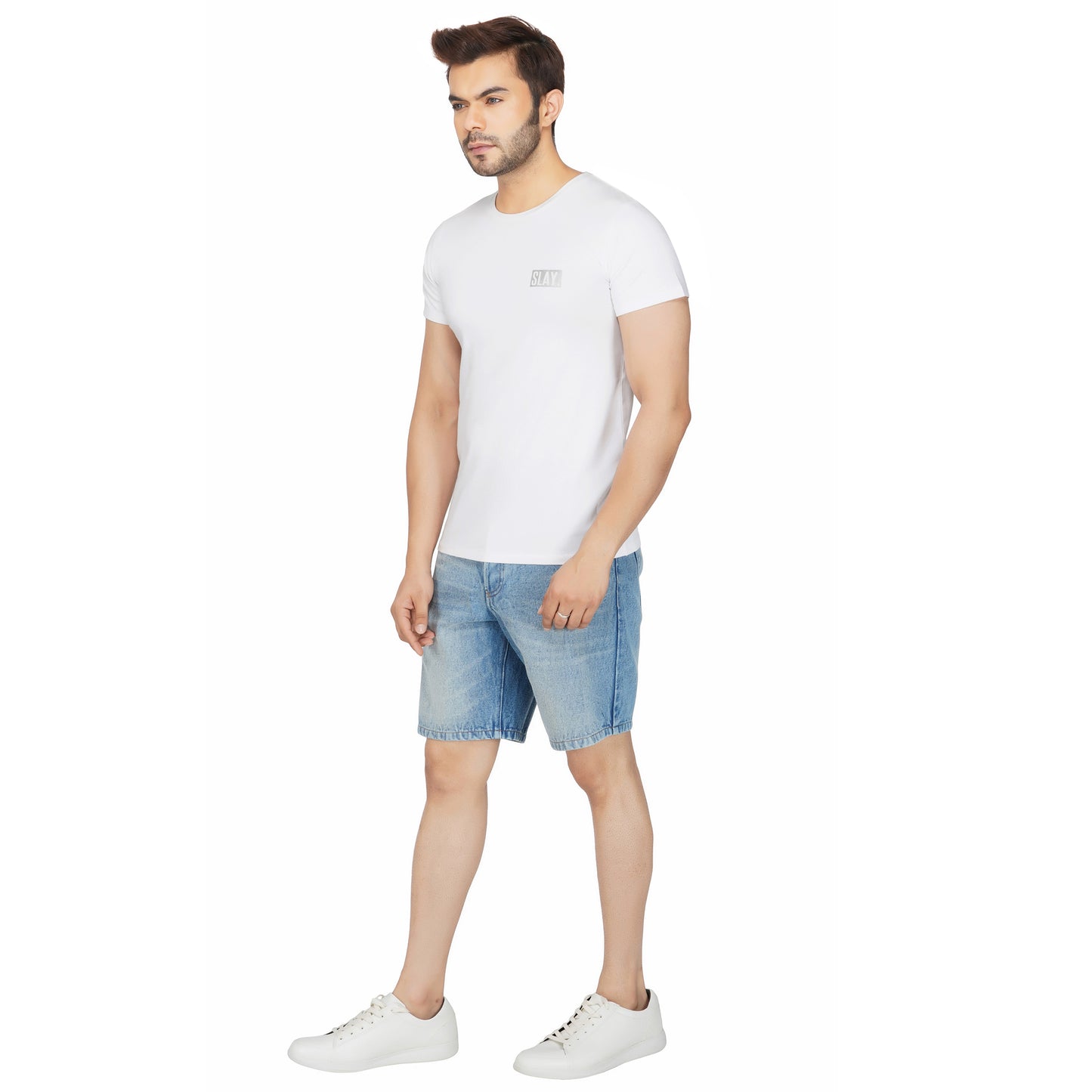 SLAY. Men's Light Blue Washed Button-Down Denim Shorts-clothing-to-slay.myshopify.com-Denim Shorts