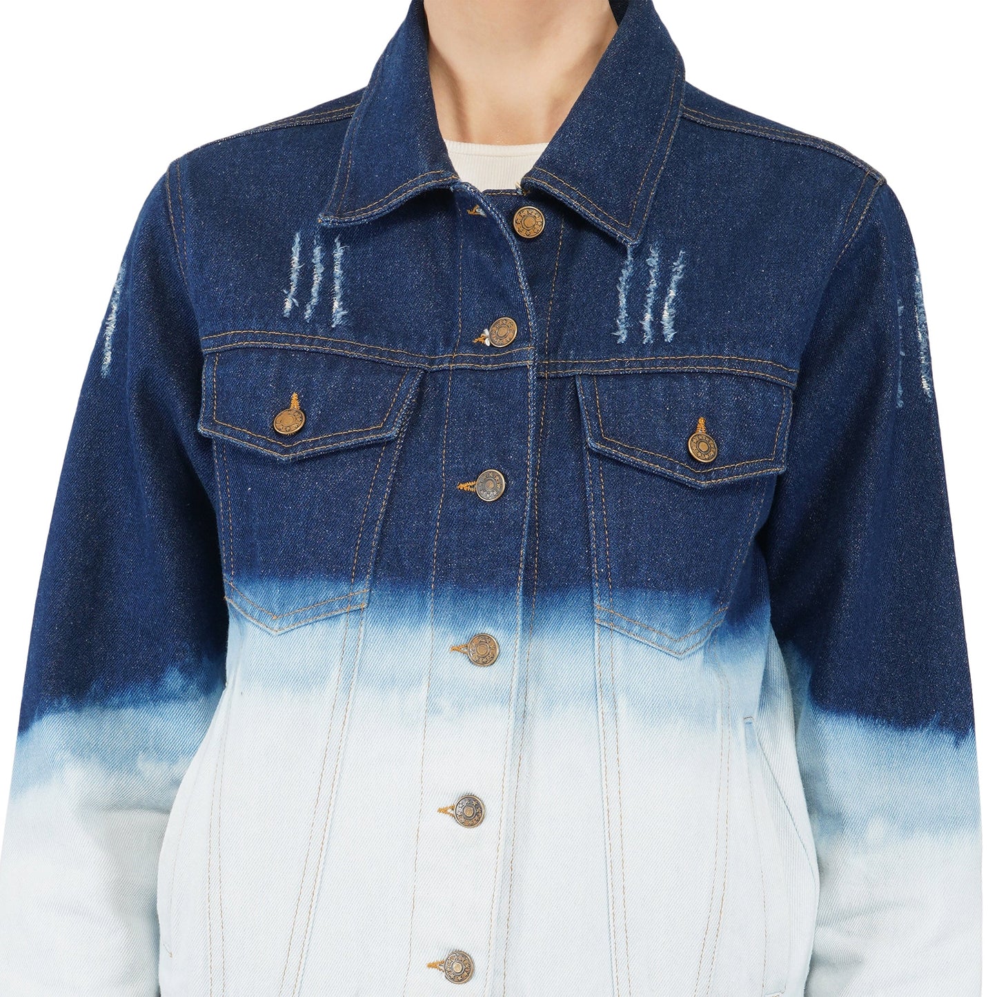 SLAY. Women's Embroidered Ombre Effect Ripped Denim Jacket-clothing-to-slay.myshopify.com-Jacket