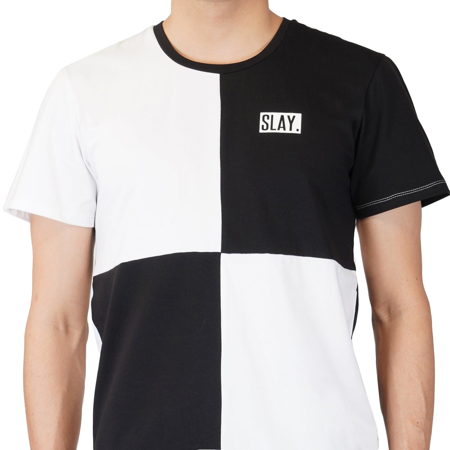 SLAY. Men's Black & White Colorblock Designer T-shirt