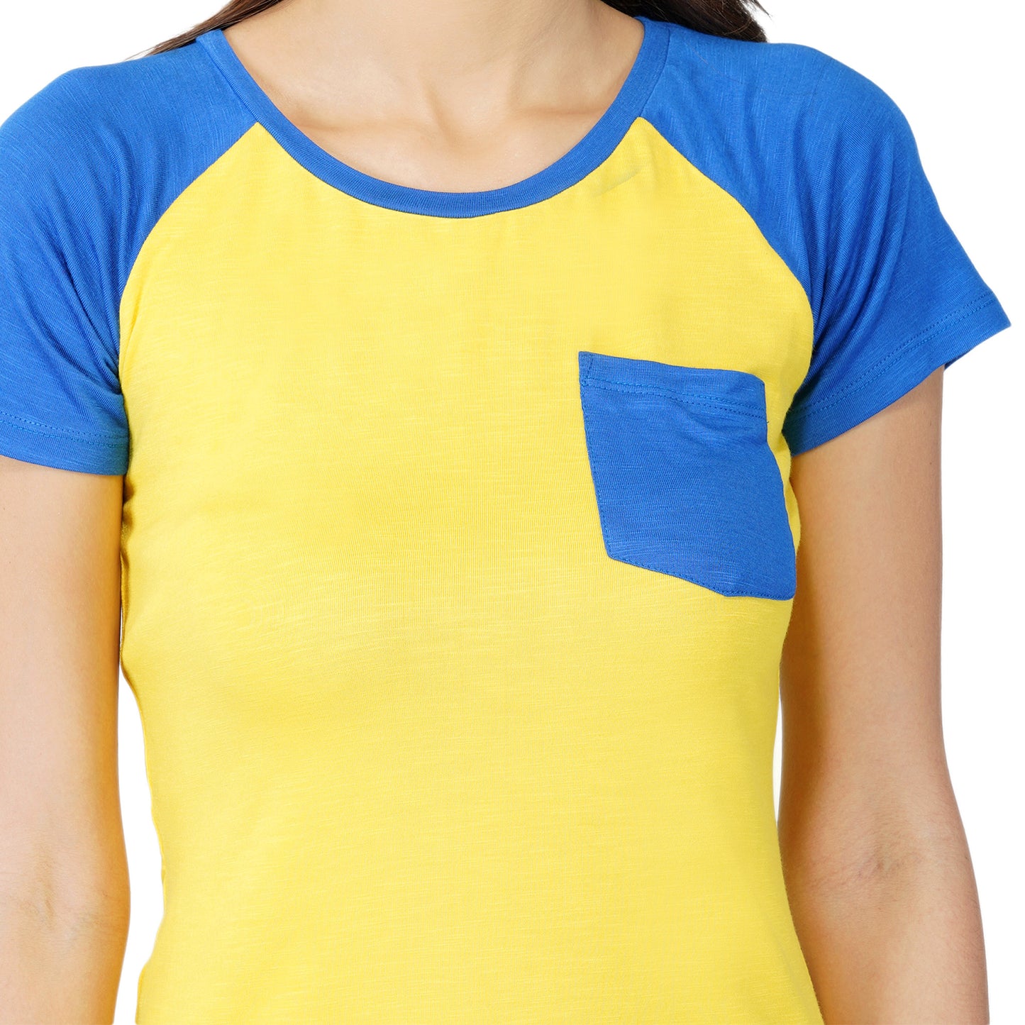 SLAY. Women's Yellow Blue Colorblock Half Sleeves T shirt