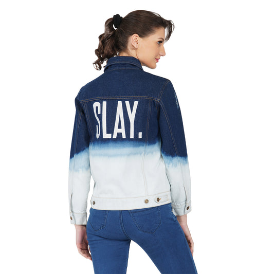SLAY. Women's Embroidered Ombre Effect Ripped Denim Jacket-clothing-to-slay.myshopify.com-Jacket