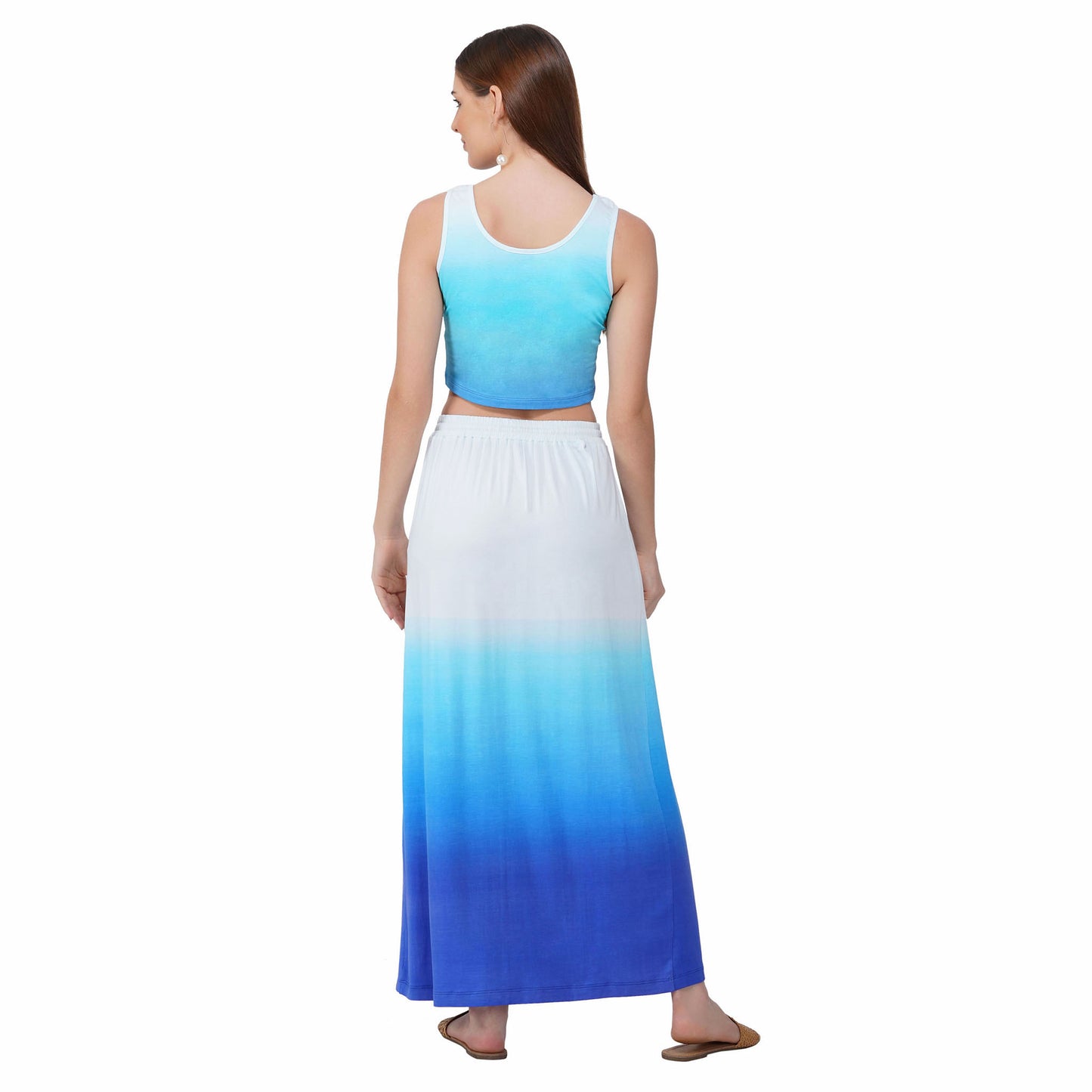 SLAY. Women's White to Blue Ombre Crop top & Skirt Co-ord Set