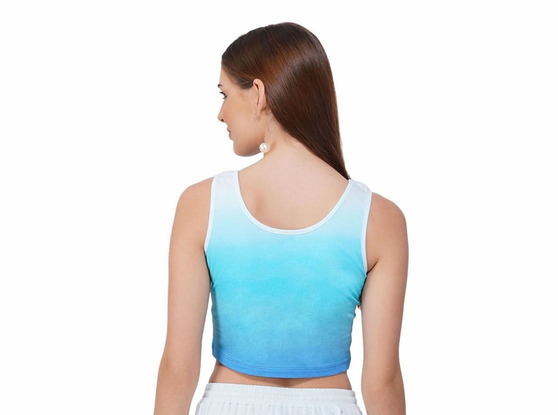 SLAY. Women's White to Blue Ombre Crop top
