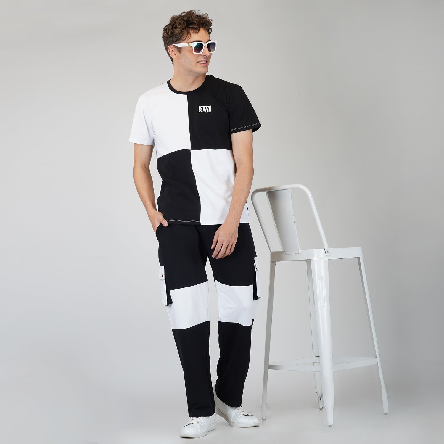 Slay. Men'S Black & White T-Shirt & Cargo Pants Co-Ord Set -Slay. Tracksuit  Free Shipping Discount