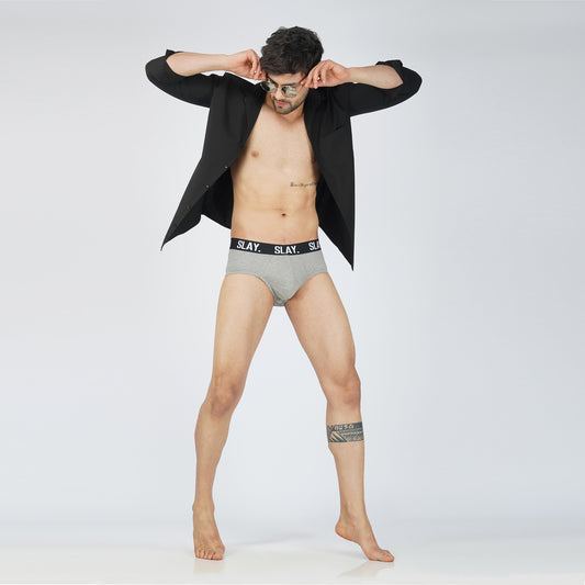 SLAY. Men's Grey Underwear Cotton Briefs