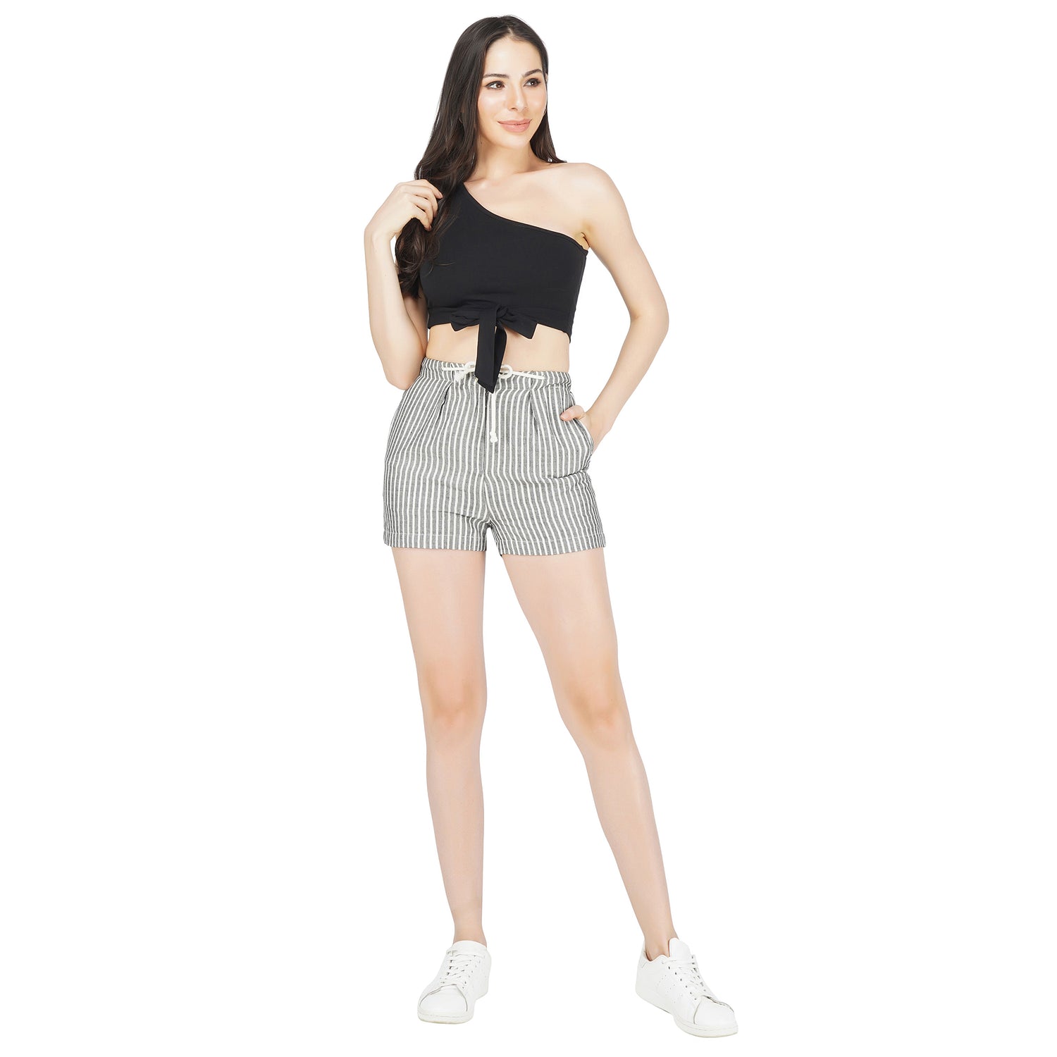 SLAY. Women's One shoulder Black Crop Top with Bow-clothing-to-slay.myshopify.com-Crop Top