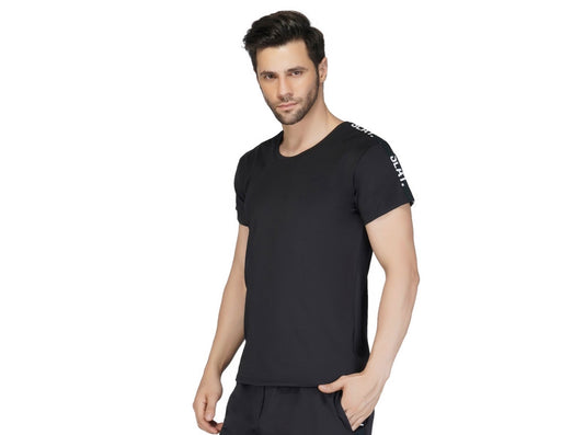 SLAY. Men's Black T shirt with SLAY. Side Strip