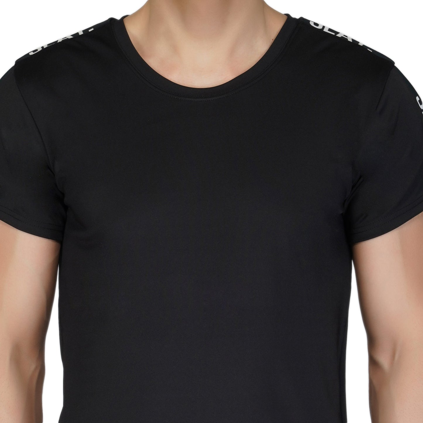SLAY. Men's Black T shirt with SLAY. Side Strip