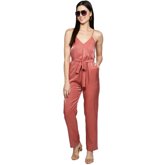 SLAY. Women's Rose Poly Twill Shimmer Jumpsuit with waist belt-clothing-to-slay.myshopify.com-Dress