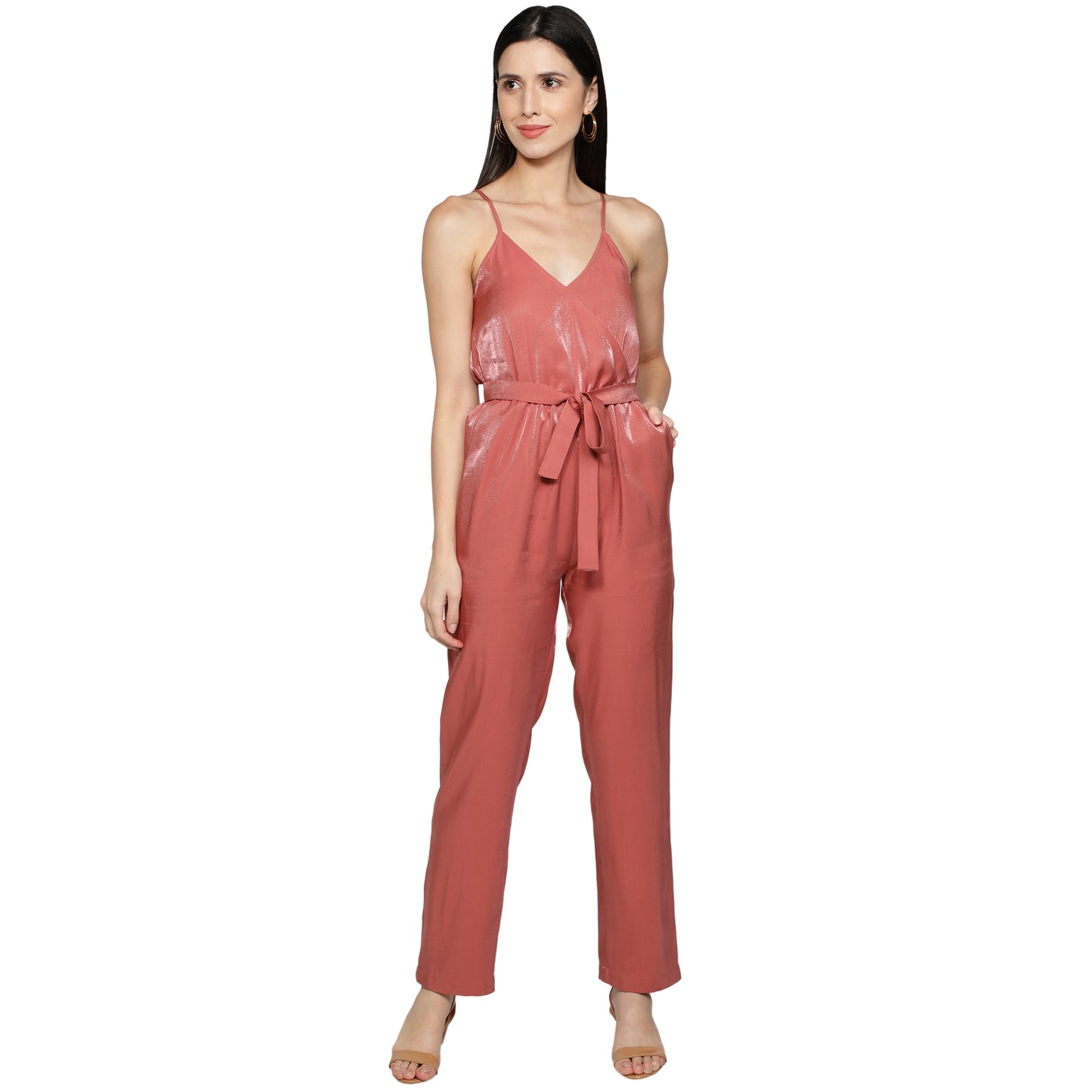 SLAY. Women's Rose Poly Twill Shimmer Jumpsuit with waist belt-clothing-to-slay.myshopify.com-Dress