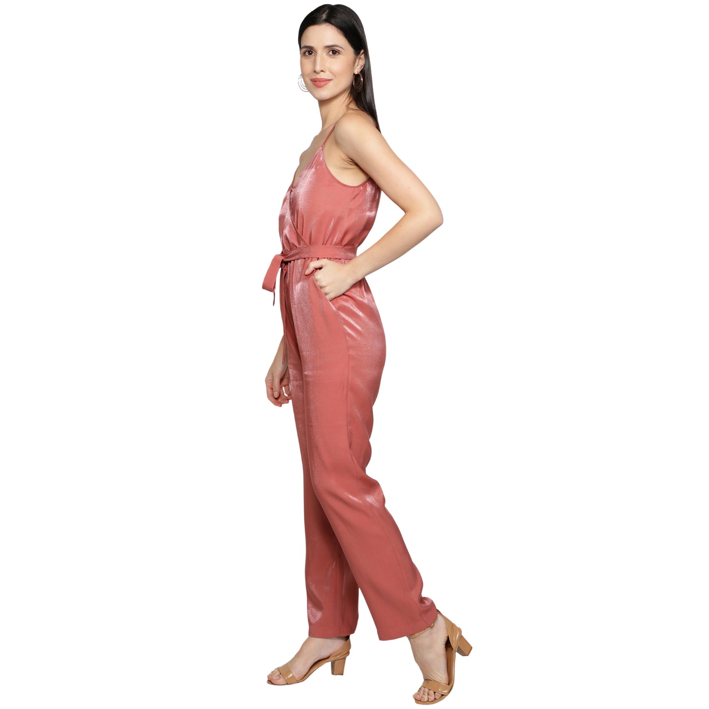 SLAY. Women's Rose Poly Twill Shimmer Jumpsuit with waist belt-clothing-to-slay.myshopify.com-Dress