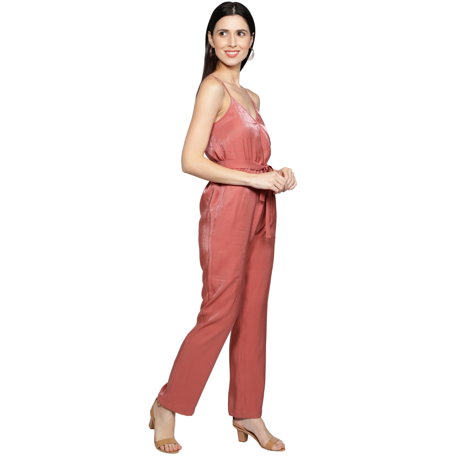 SLAY. Women's Rose Poly Twill Shimmer Jumpsuit with waist belt-clothing-to-slay.myshopify.com-Dress